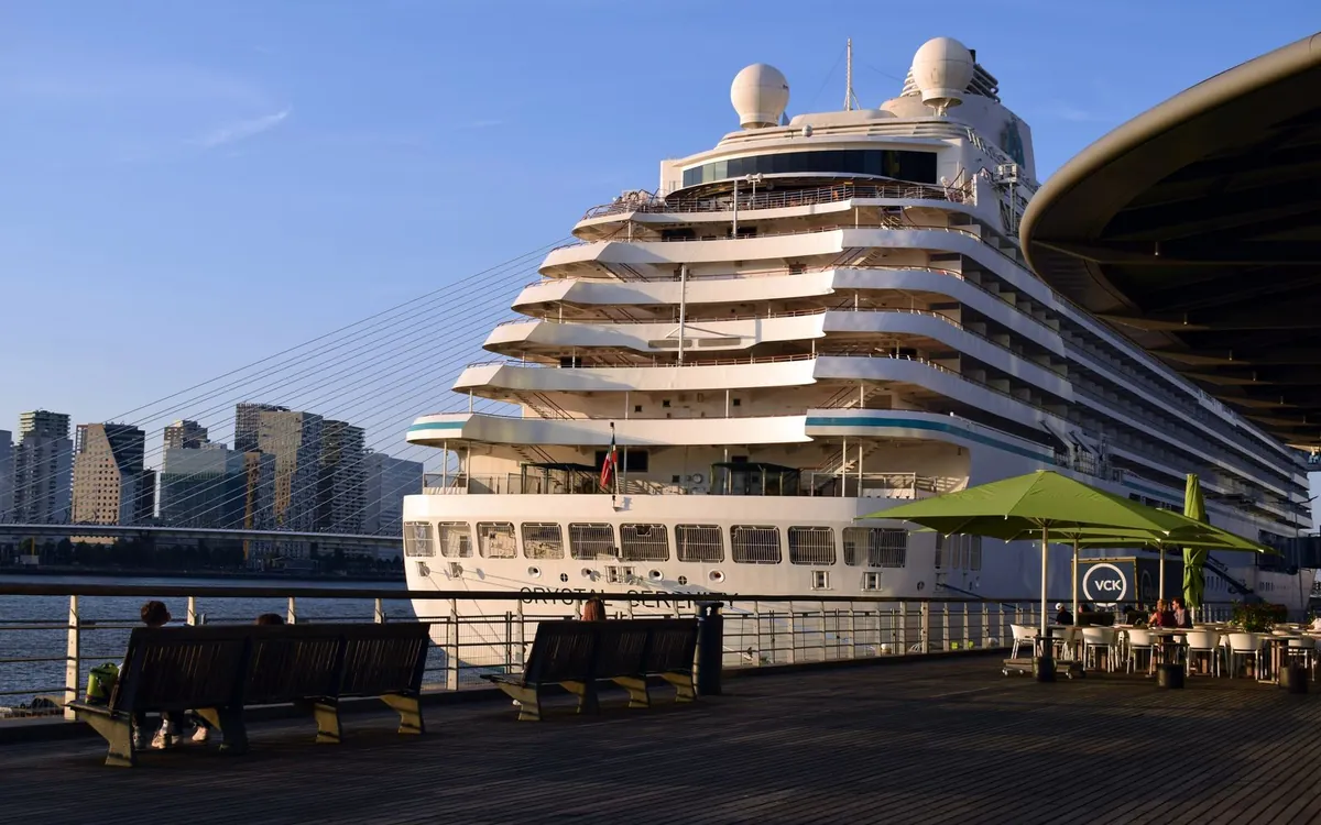 Cruiseschip aan de kade bij de Erasmusbrug in Rotterdam