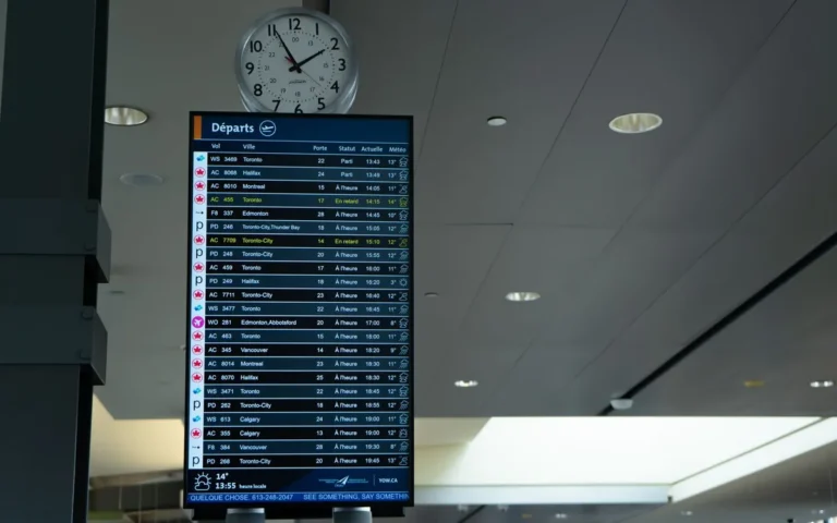 Vertrekbord op de luchthaven met vluchttijden